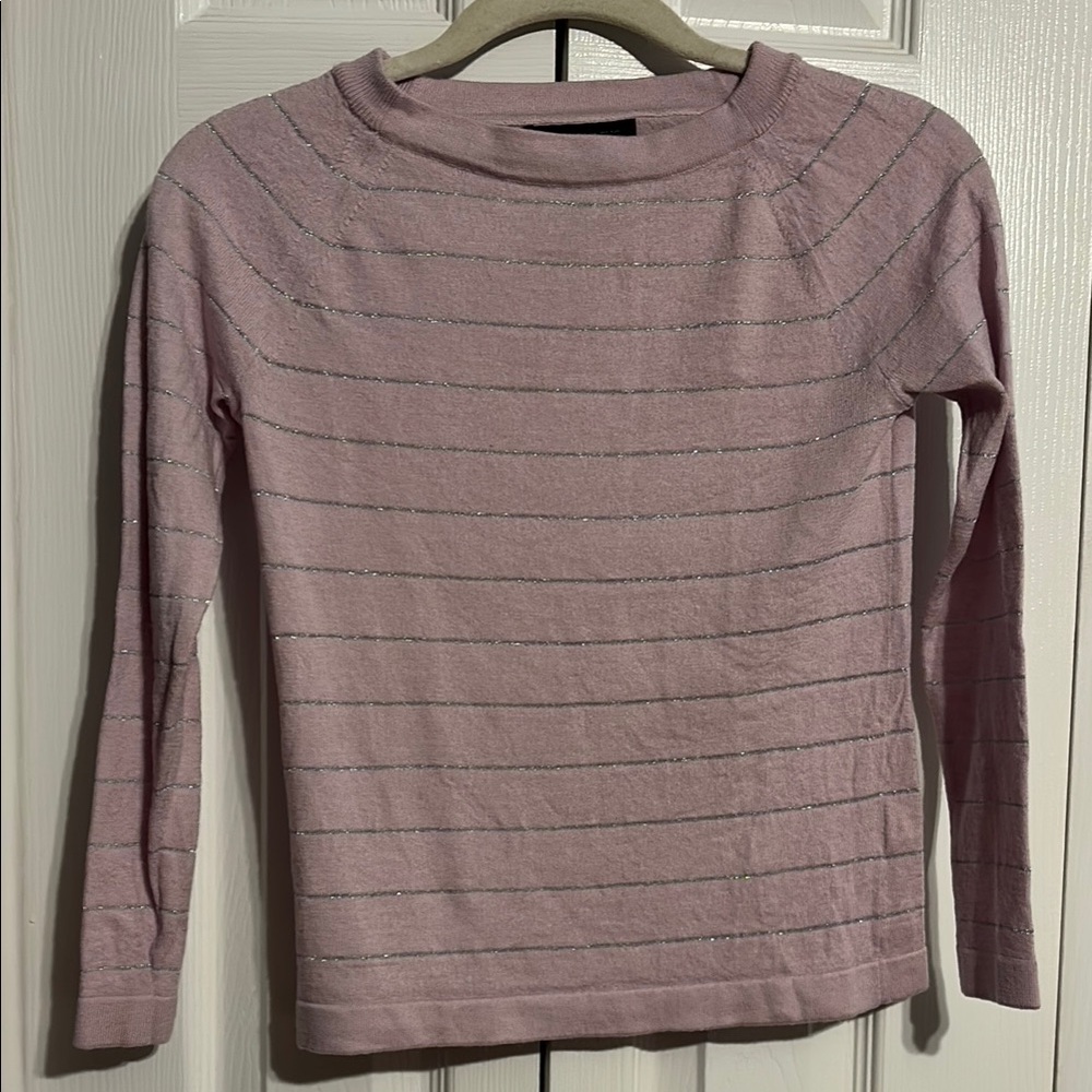 Banana Republic merino wool pink and silver striped long sleeve sweater size XS
